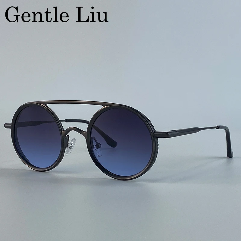 Steampunk Round Double Beam Sunglasses Men 2025 Luxury Brand Trendy Punk Metal Frame Sun Glasses For Male Driving UV400 Eyewear - Image 3