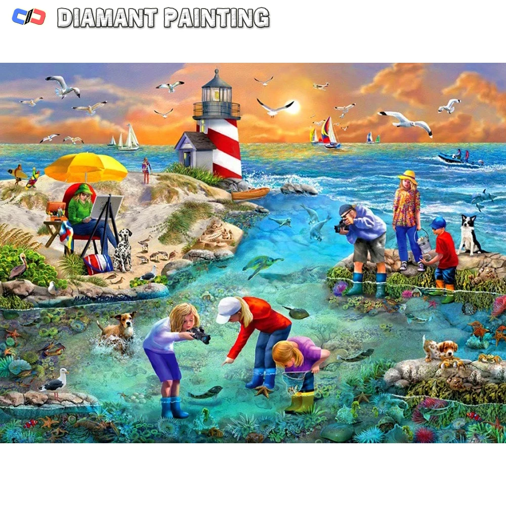 5D New Diamond Painting Seaside New Arrival Embroidery Landscape Cross Stitch Kits Child Mosaic Lighthouse Sunset Handmade Gift