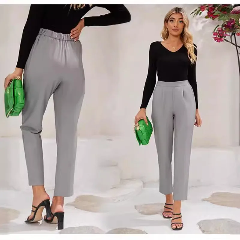 سراويل طويلة، سراويل نسائية فضفاضة غير رسمية عالية الخصر مستقيمة الساق