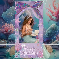 Mermaid photo Frame Background Little Mermaid Tail Birthday Party Decor Kids Girl Baby Shower Birthday Party Supplies Backdrop