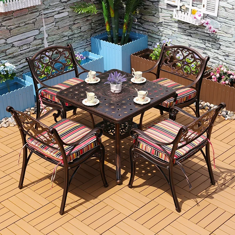 Wrought iron table chair courtyard leisure villa garden open-air balcony cast aluminum outdoor table and chair set combination