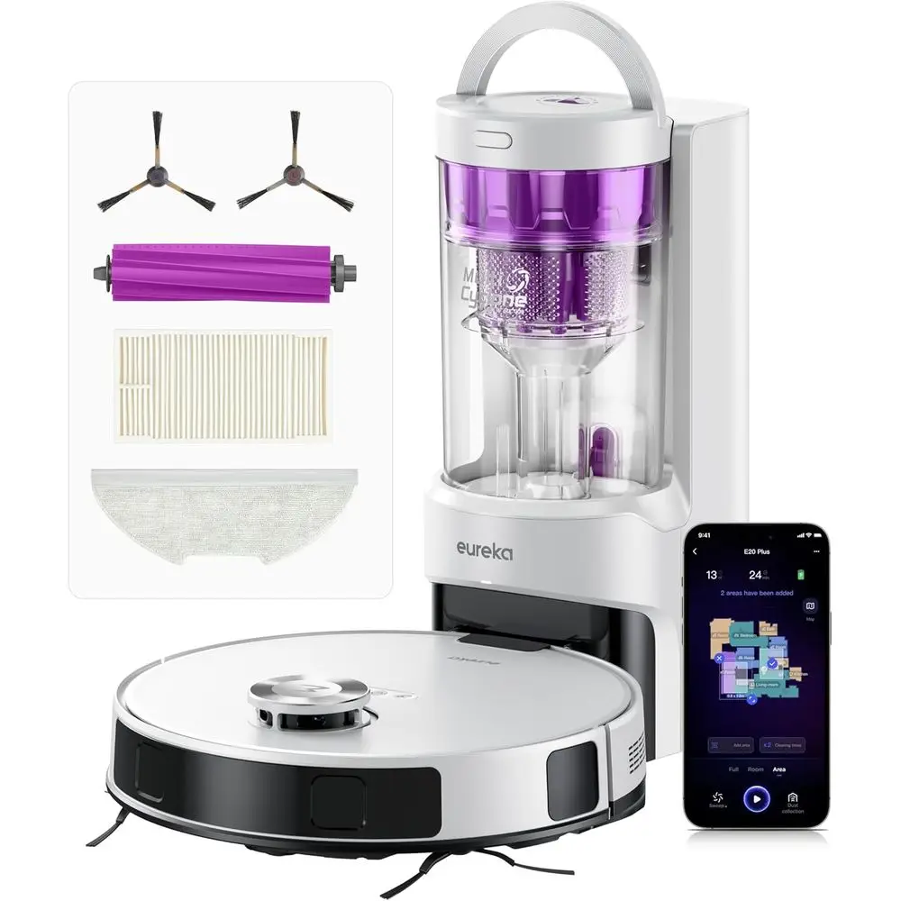 

Комбинированный робот-пылесос и швабра E20 Plus, робот-пылесос со станцией самоопорожнения без мешка, грузоподъемность 45 дней, всасывание 8000 Па и