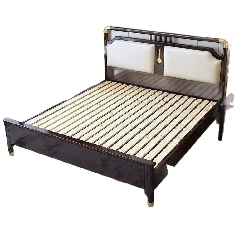 

New Chinese classical solid wood bed double 1.8x2m bedroom bed 1.5 household single 1.35m solid wood soft bed