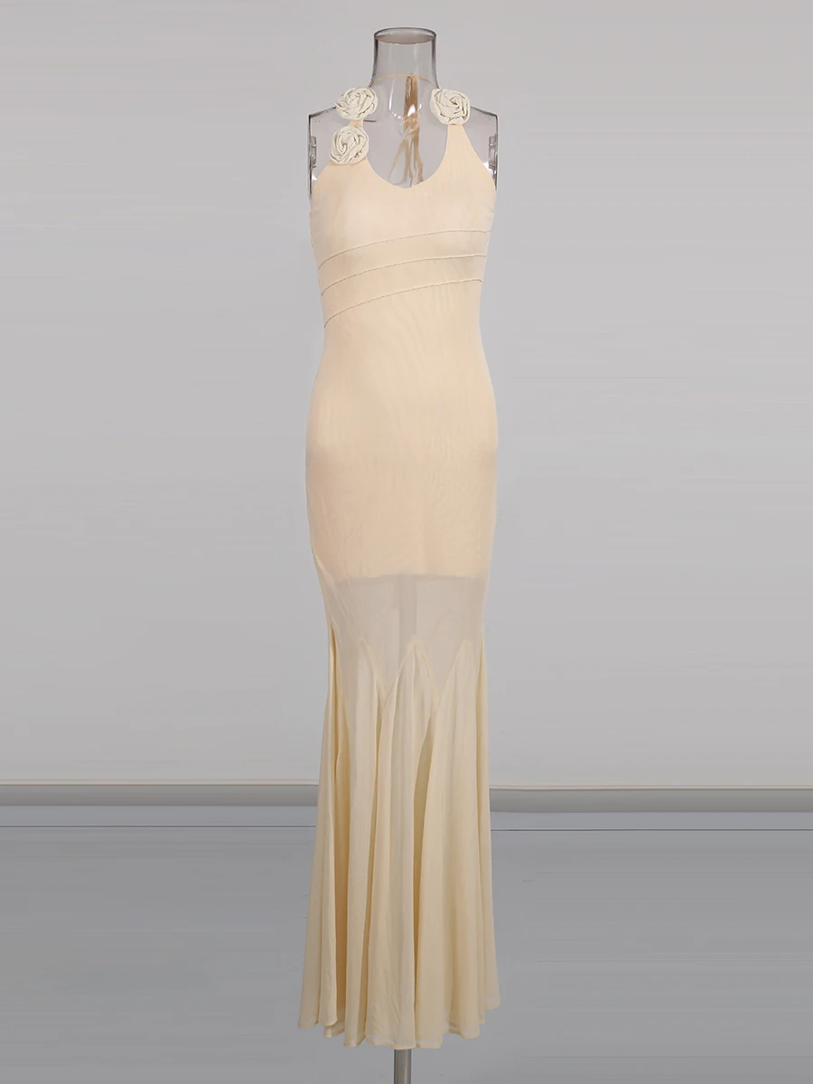 TWOTWINSTYLE minceur pure épissé 3D fleur robes Sexy pour les femmes licou sans manches Patchwork plis mode robe femme nouveau