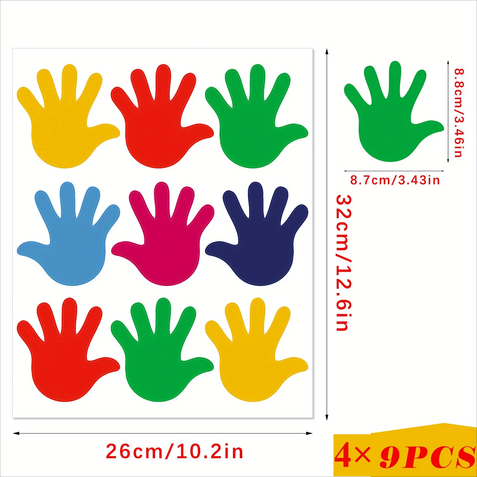 36pcs color handprint wall sticke suitable for classroom bedroom decoration, Creative Wall Stickers, Decorative Wall Decals