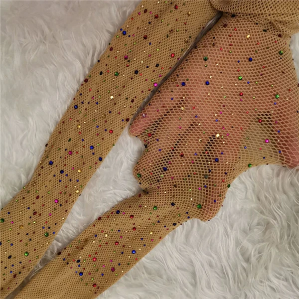 Bunte Glänzende Netzstrumpfhose mit Lochmuster Sexy Glitzer-Strumpfhose für Frauen Lolita Glänzende Glitzer-Strümpfe für Mädchen – Detail 8