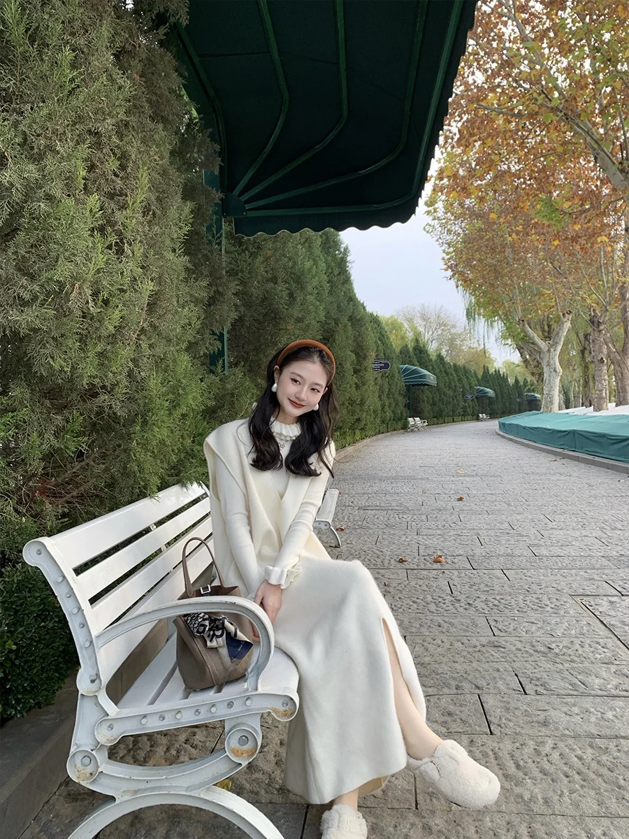 

Tina mat Vest Dr Set Simple Faion Women's Knitted Sweater Winter Collection Ele Sle Clothing Ensemble