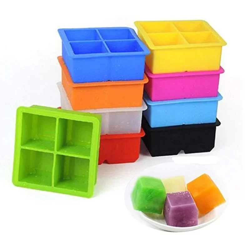 

5CM Big Ice Cube Maker Trays Silicone Square Mold Mould for Whiskey Cocktail Brandy Large Cubitera Tray with Lid