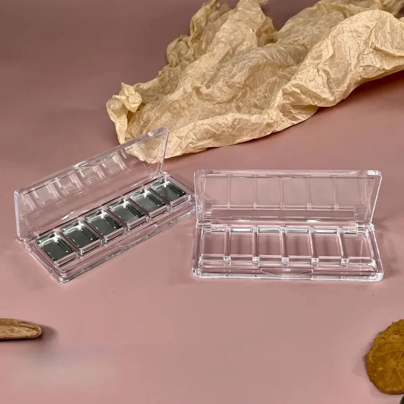 Six color transparent six grid eye shadow empty box rectangular acrylic small portable packaging DIY sample makeup tool box