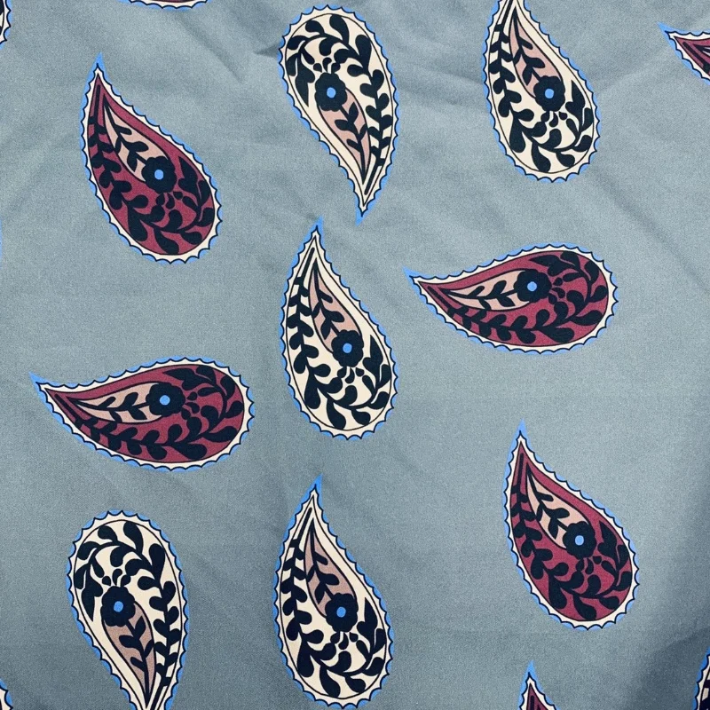 

1 метр, 100% шелк шелковицы, 16 мамме, саржевая шелковая ткань, синий пейсли с цветочным принтом, ширина 140 см, 55 дюймов, по дворам, JX022