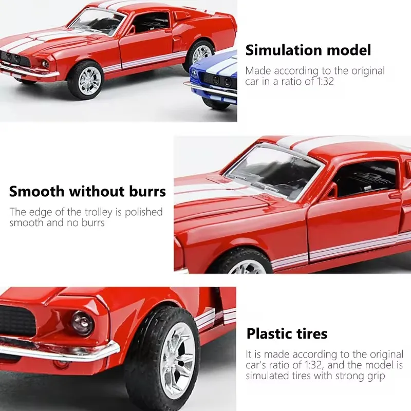 Vintage 1:32 Alloy Classic Ford Mustang GT 1967 GT500 Retro model classic throwback toy Car Miniature Car Replica Children Gift