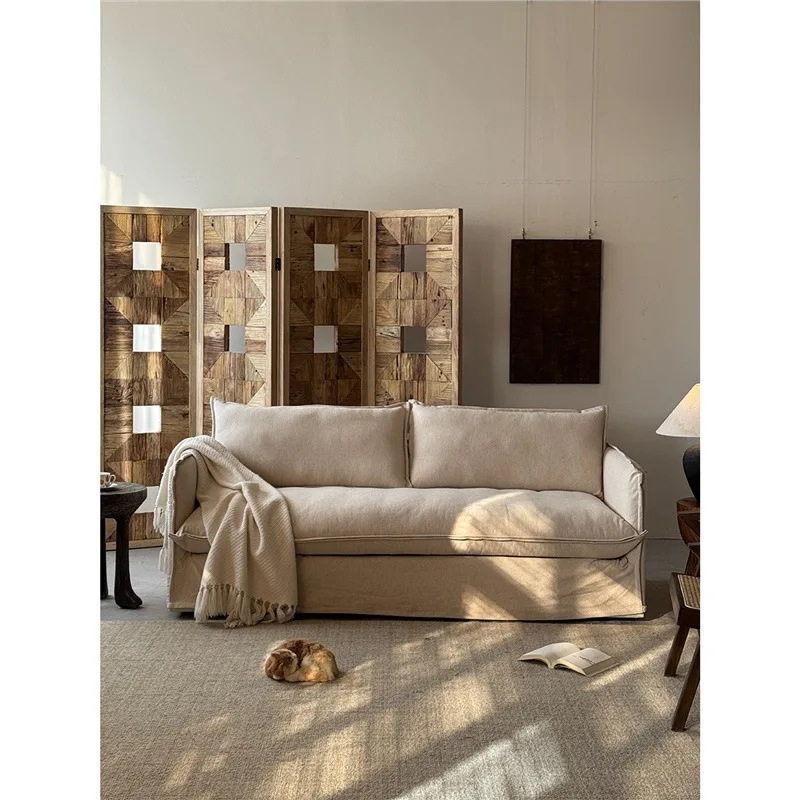 

Тканевый диван из хлопка и льна в стиле ваби-саби для гостиной, для небольшой квартиры, со съемными и моющимися чехлами, прямой диван-софа. | Мо Воркоп