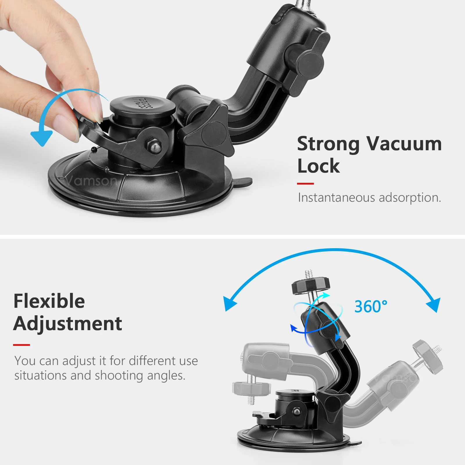 Vamson for GoPro 12 11 10 Accessories 9cm Diameter Car Phone Suction Cup Holder for Insta360 X3 One X2 for SJCAM DJI OSMO Action