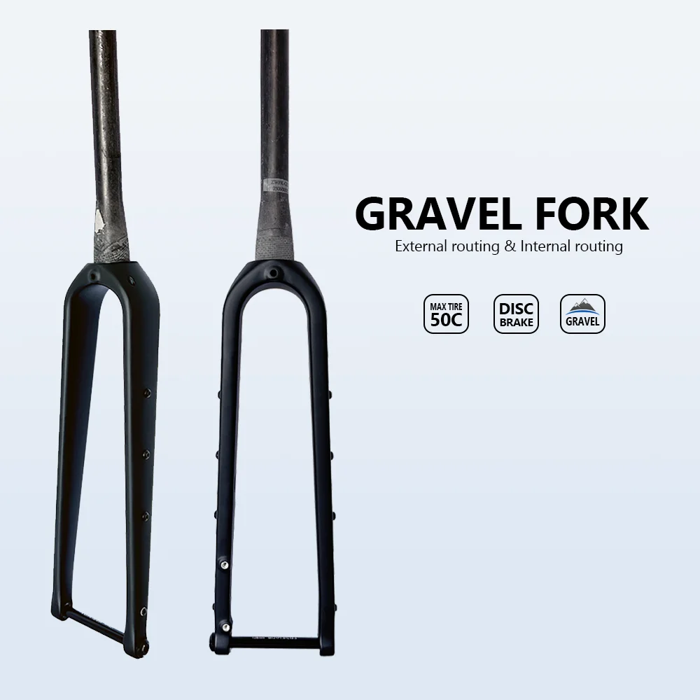 2023 T1000 Carbon Fiber Gravel Bike Fork 700C×50C  Thru Axle 100*12mm Tapered Gravel Bicycle Fort Fork Disc Brake