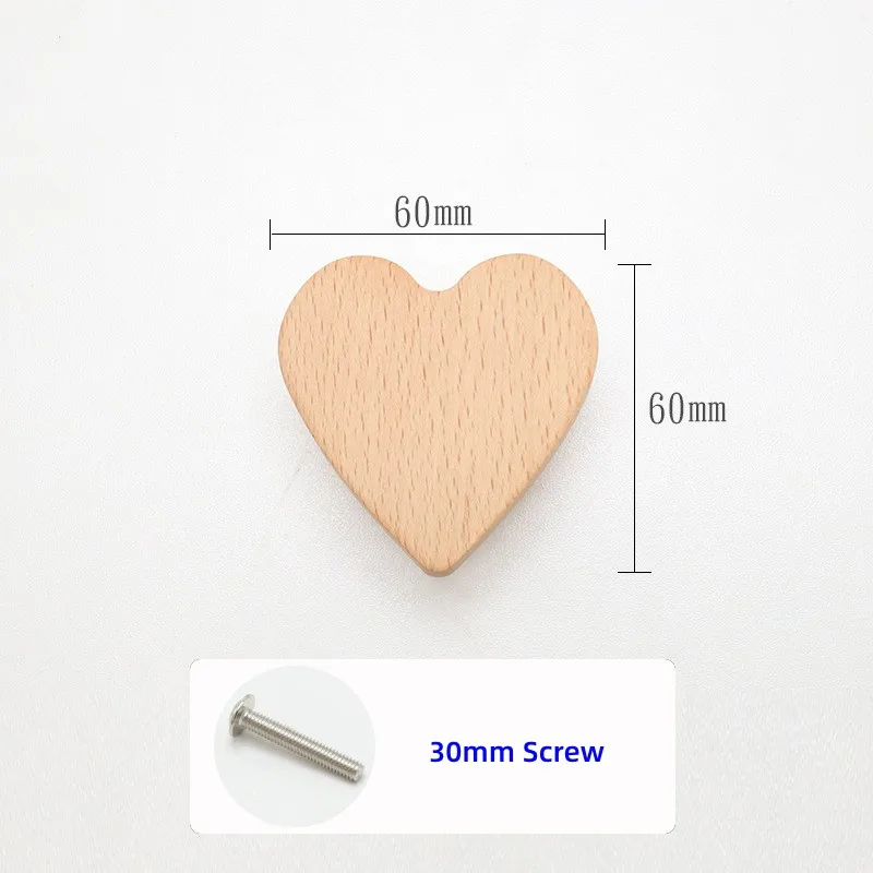 Beautiful Wooden Heart Shape Handles for Wardrobes and Cabinets Children Room Cupboards Door Pulls Decoration Furniture Hardware