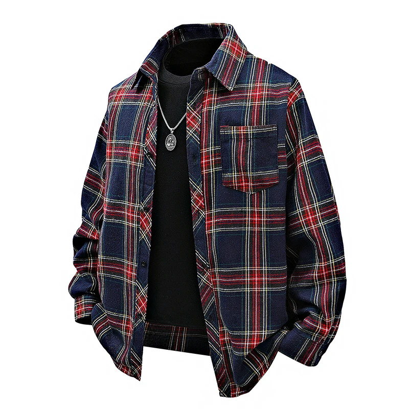 

New spring and autumn plaid shirt Korean version of the trend casual trend casual youth long sleeve shirt Hong Kong style lapel