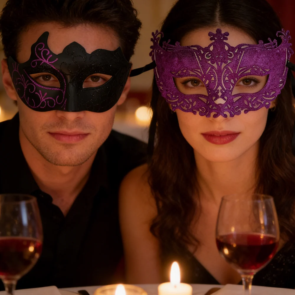 2 Piezas/Juego de Máscaras Venecianas para Fiesta de Disfraces, Máscaras Pintadas para Parejas, Antifaz, Media Máscara, Accesorios para Disfraces de Carnaval, Cosplay
