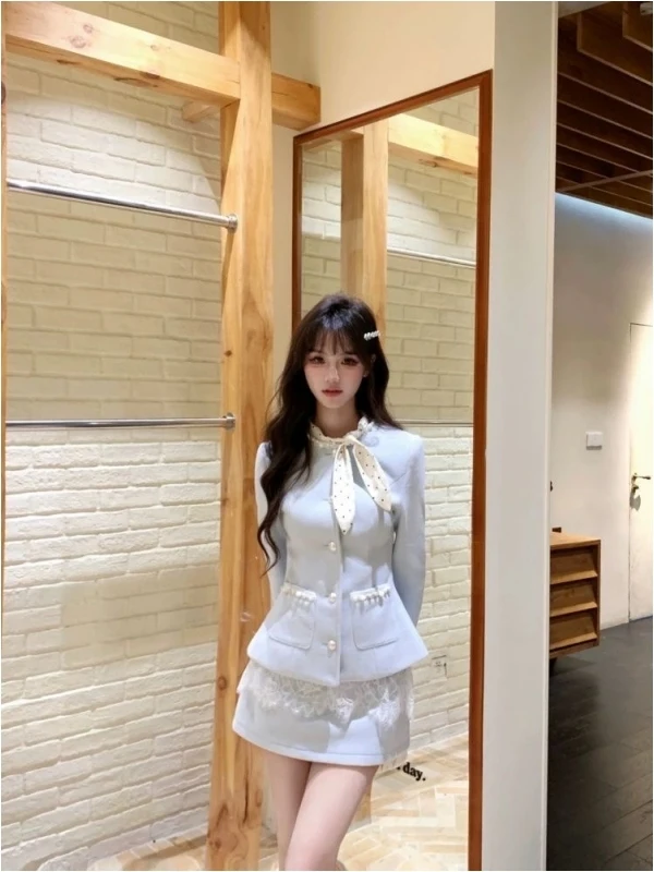 

Осенне-зимний комплект из двух предметов, круглое шерстяное пальто, дизайн, роскошная юбка с высокой талией Faion ature Fraance Sle