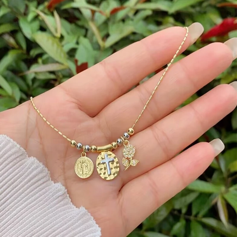 5 قطع جديد وصول العصرية 18 كيلو مطلية بالذهب المجوهرات الدينية الصليب سانت جود مريم العذراء قلادة قلادة للنساء والرجال