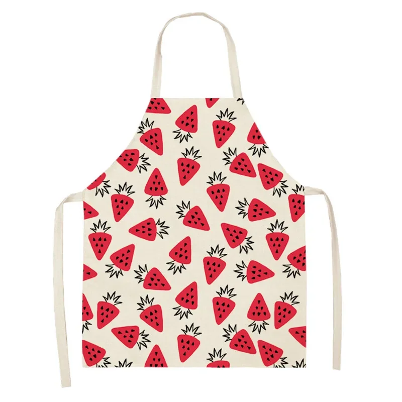 Fruit Cotton Linen Apron Cherry Orange Lemon Printed Kitchen Women Baking Waist Bib Home Cooking Sleeveless Pinafore Delantal