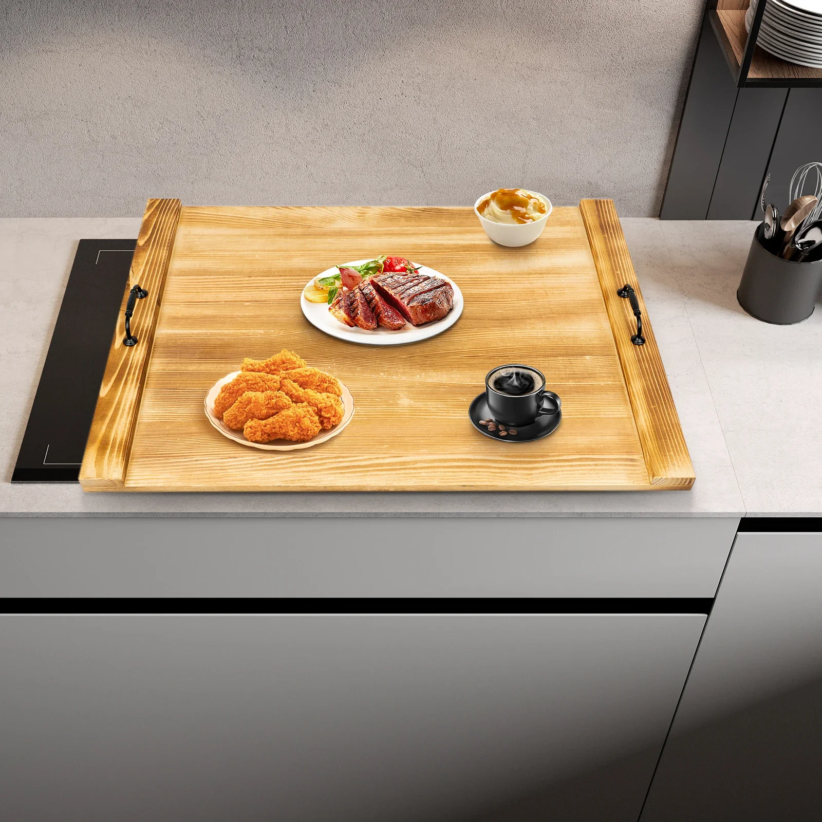 

Крышка печи с доской для лапши Верхняя крышка печи из сосновой древесины подходит для газовой плиты электрической плиты