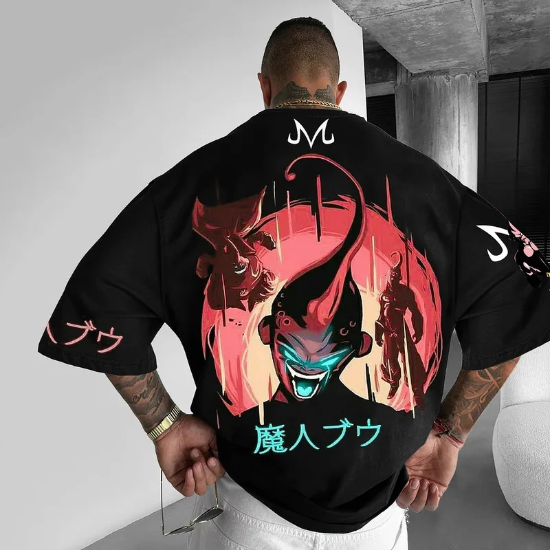 Camiseta de algodón con estampado de Dragon Ball para hombre, camisa de manga corta con estampado de dibujos animados de Majin Buu, talla grande, regalo de cumpleaños