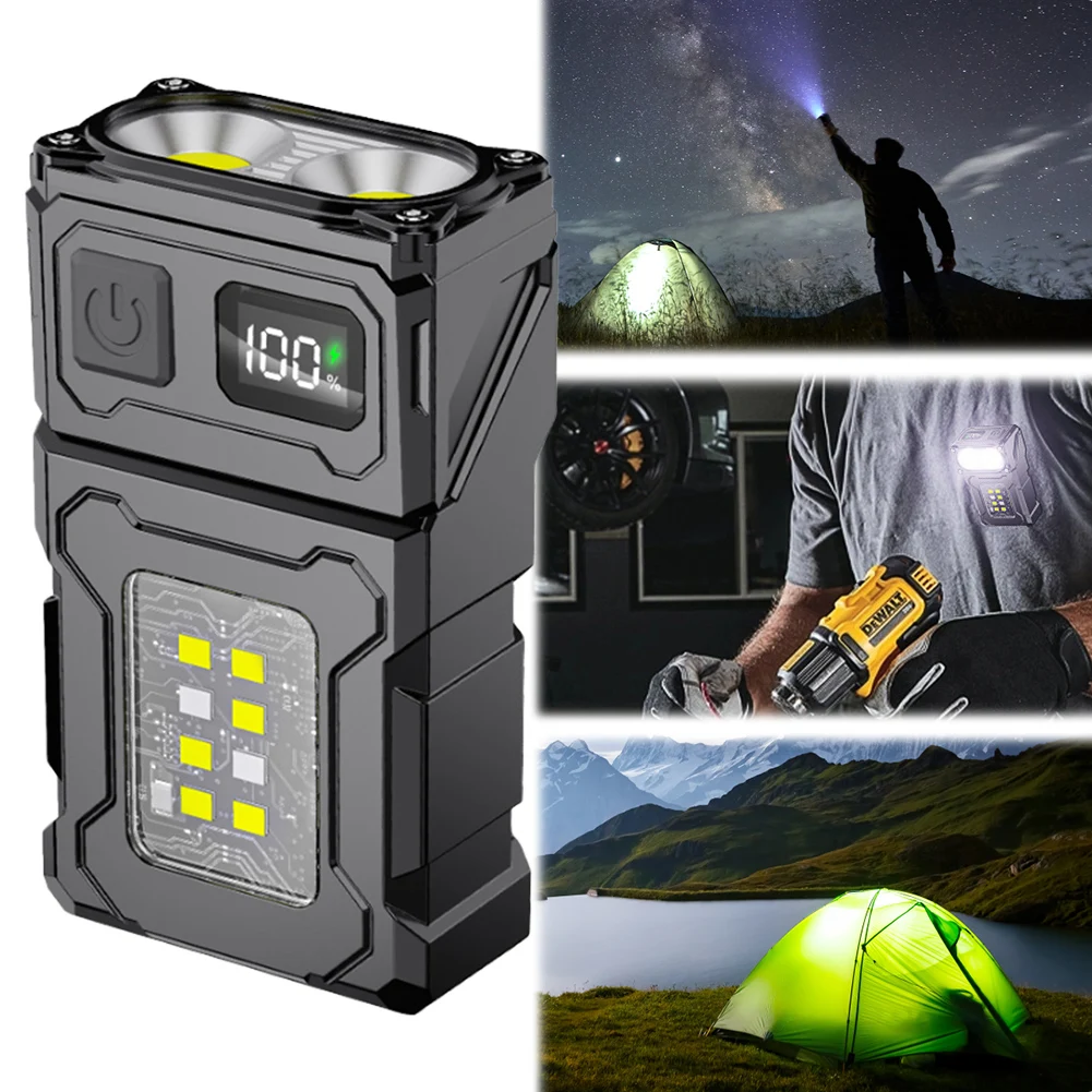 COB SMD Hat Clip Light USB Charging Portable Work Light 500LM Pocket Emergency Lantern Power Display for Camping Fishing Walking