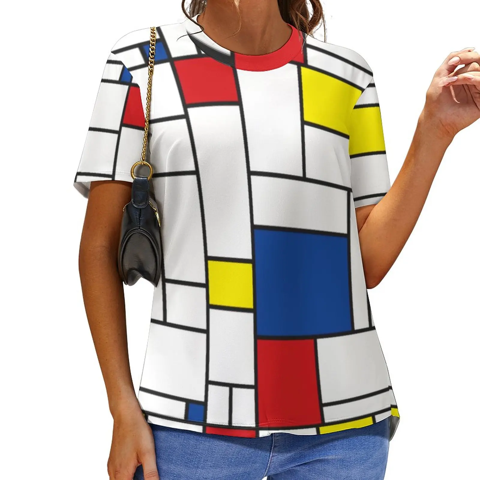 Retro Mondrian Plaid T-Shirts Mondrian Modern Art Streetwear T-Shirt Short-Sleeve Pretty Oversize Tees Summer Pattern Tops Gift