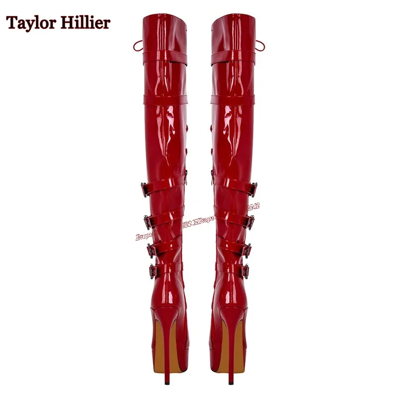 Women'S Patent Over-The-Knee Very High Heel Big Size Exotic Pole Dancing Boot Red Sexy Platform Long Boots Woman Winter Boots