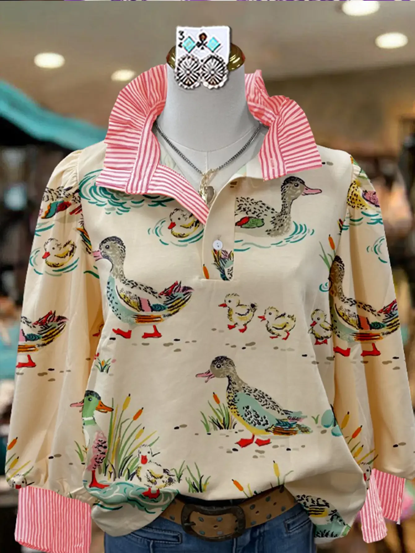 2026 Christmas women's striped shirt with multi-color striped collar and Various eye-catching bow designs