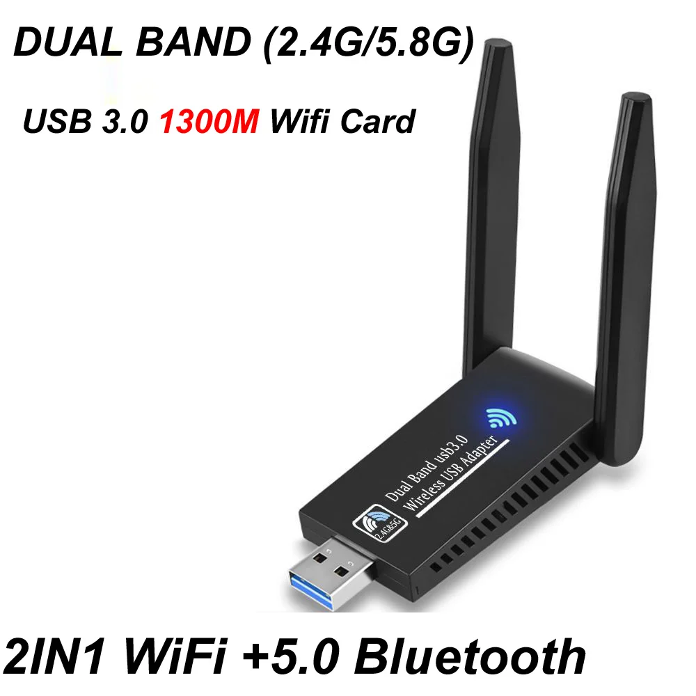 New 2026 USB 3.0 WiFi Bluetooth 5.0 Wireless Network Card 1300M 802.11ac Adapter AC1300 Antenna For Laptop PC Mini Dongle view 2