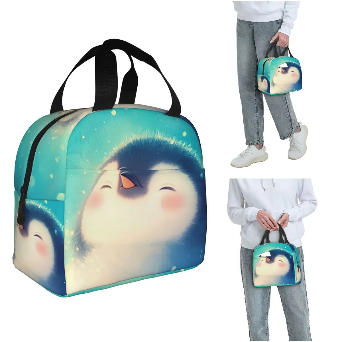 

Симпатичный термосумка-ланчбокс с изображением пингвинёнка в снегу для женщин и детей, портативная термосумка для еды