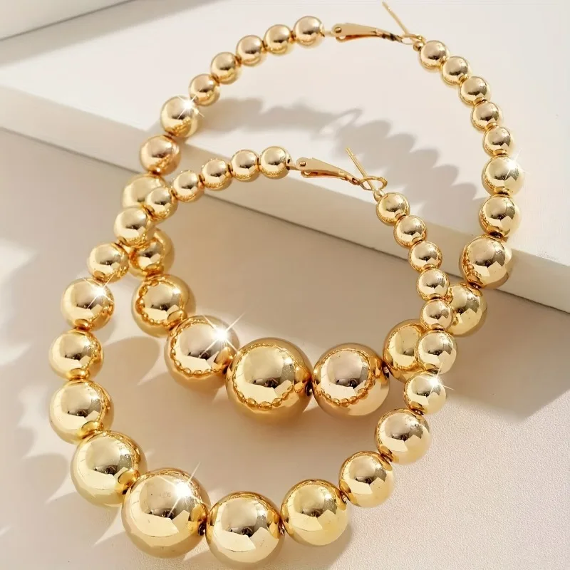 Mode Runde Kugel Perlen Große Kreis Creolen für Damen Übertrieben Design Zubehör Frauen Hochzeit Schmuck Geschenke