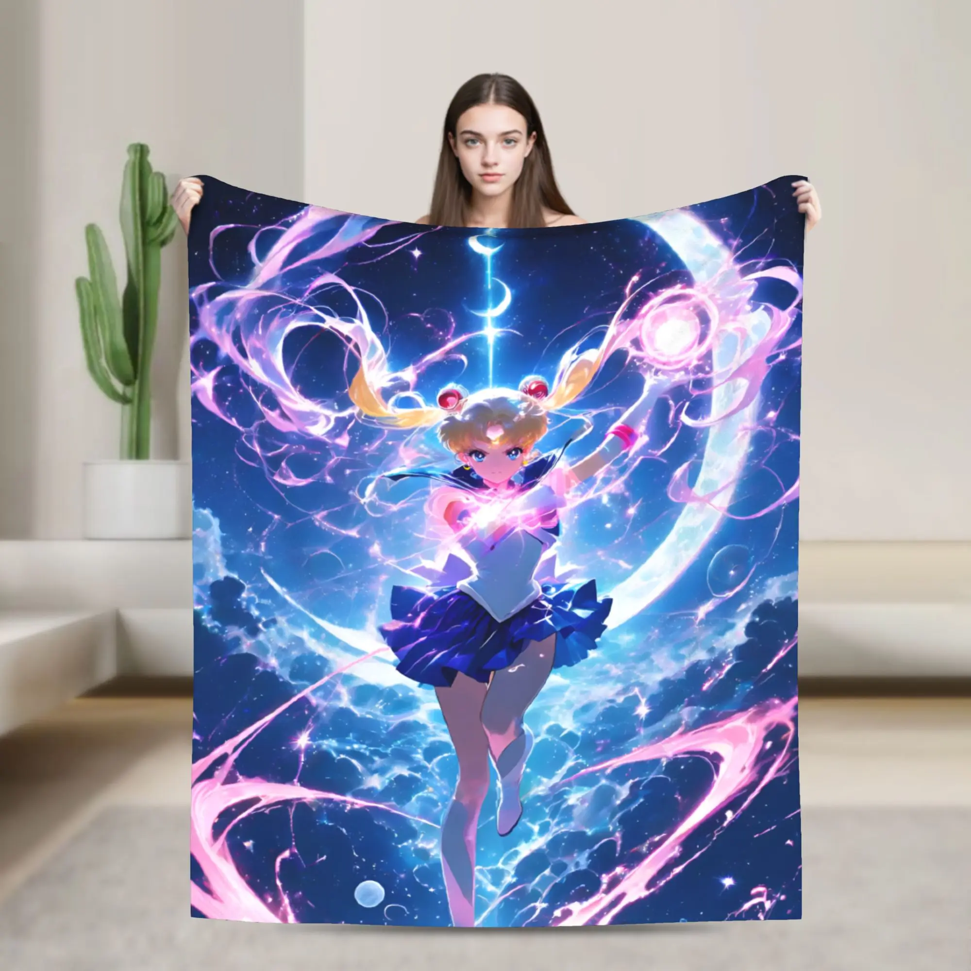 Custom S-Sailors Moons Blanket 3D Printed Soft Flannel Fleece Warm Anime Cartoon Throw Blankets for Home Bedding Sofa Quilt