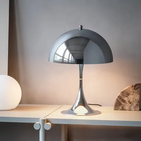 Mushroom Table Lamp Denmark Chrome Desk Light with E27 Bulb for Bedroom Living Room