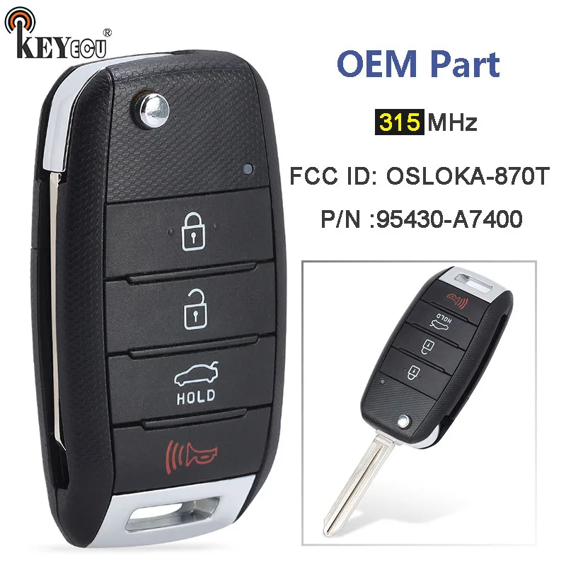 KEYECU 315MHz 4D70 Chip OSLOKA-870T (YD-TP) P/N: 95430-A7400 Original PCB Smart Remote Control Key Fob for Kia Forte 2013-2016