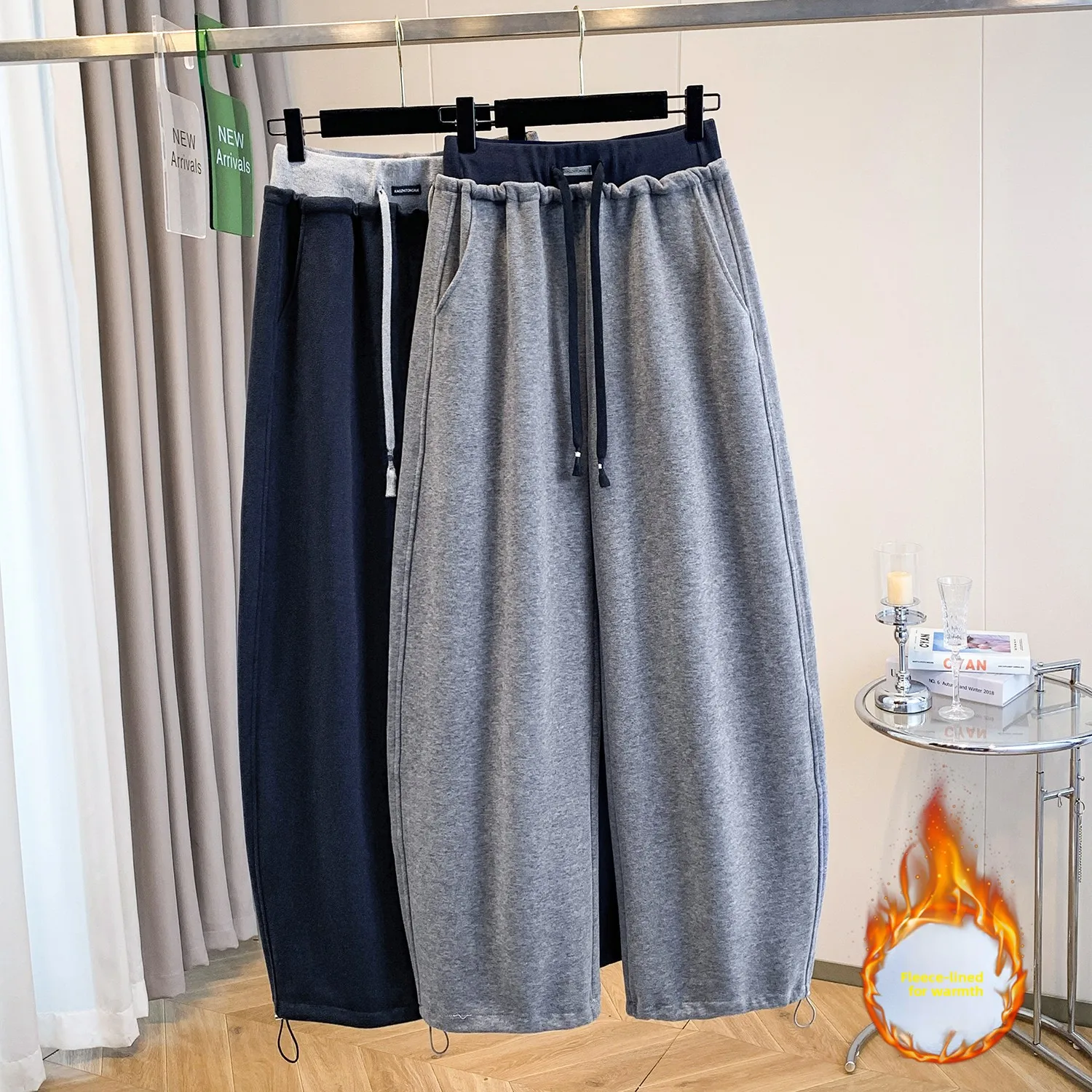 

plus Size Winter Fce Lined Korean Sle Lazy Loose Fit Sweatpants Women's Unique Pure Color Straight Leg Casual Trousers