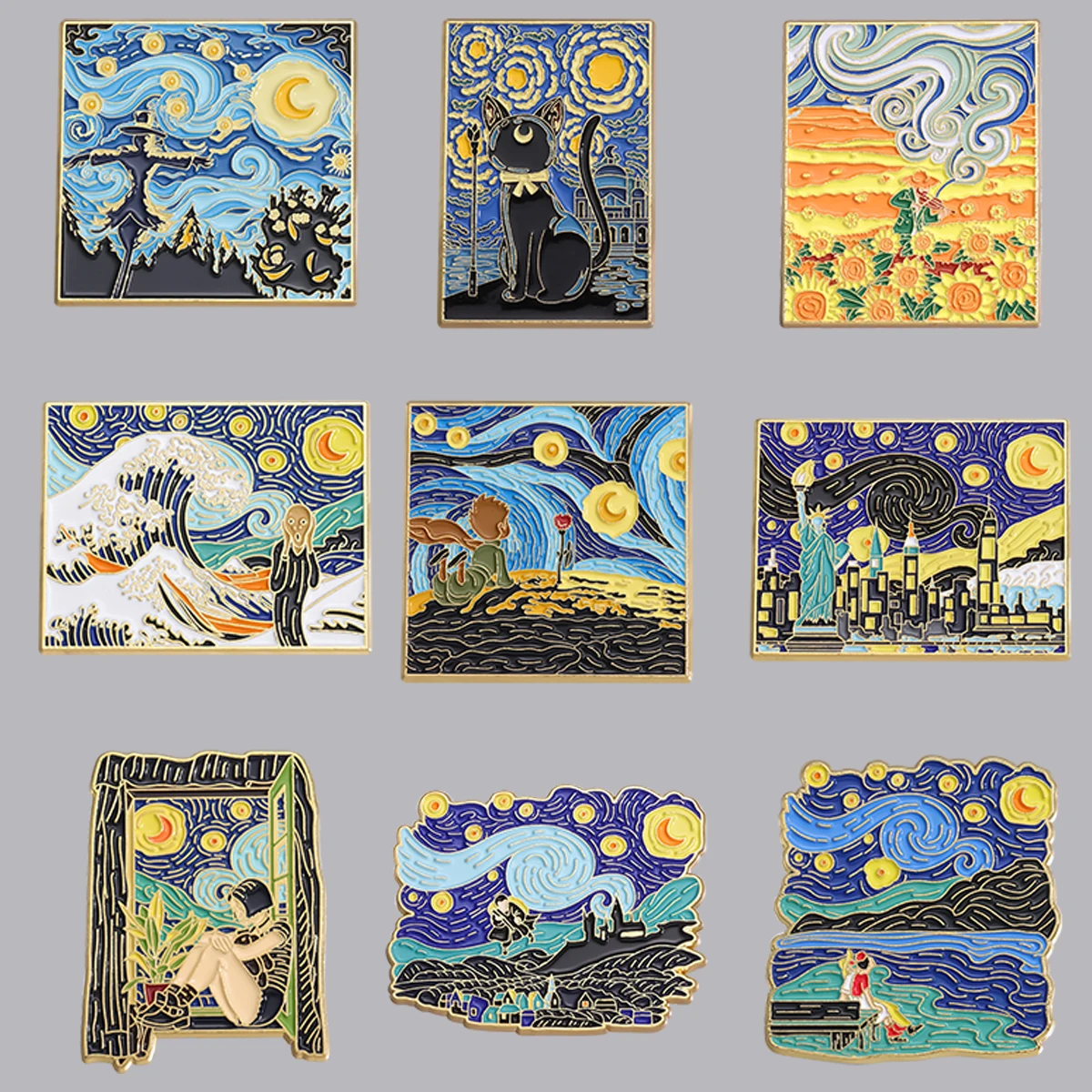 Pin de esmalte Van Gogh, broches de céu noturno, alfinetes de lapela, crachá na mochila, acessórios de vestuário, jóias, presentes para fãs e amigos