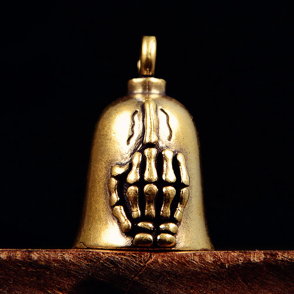 Brass Bell Middle Finger Skeleton Hand Statue Funny Creative Bells Crafts Ornament Car Desk Decoration Home Decor