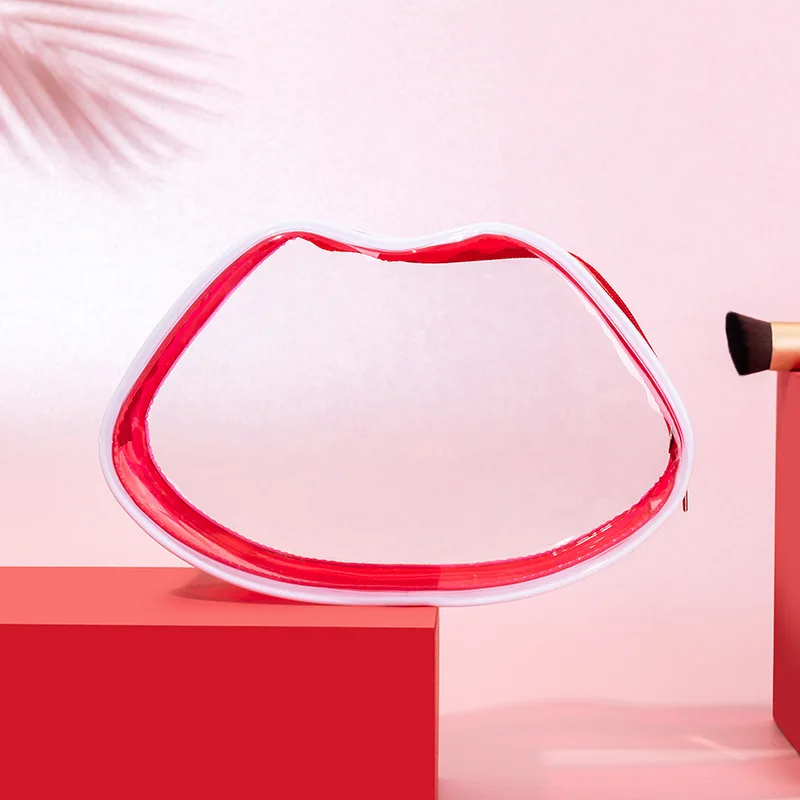 Bolsas de cosméticos transparentes para mujer, bolsa impermeable de PVC con forma de labios rojos, organizador de almacenamiento de maquillaje, accesorios de viaje