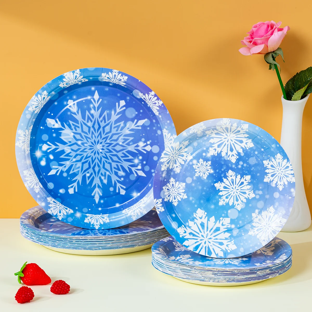 10/25/50pcs Frozen Themed Snowflake Print Disposable Paper Plates, Holiday Party Tableware Decor