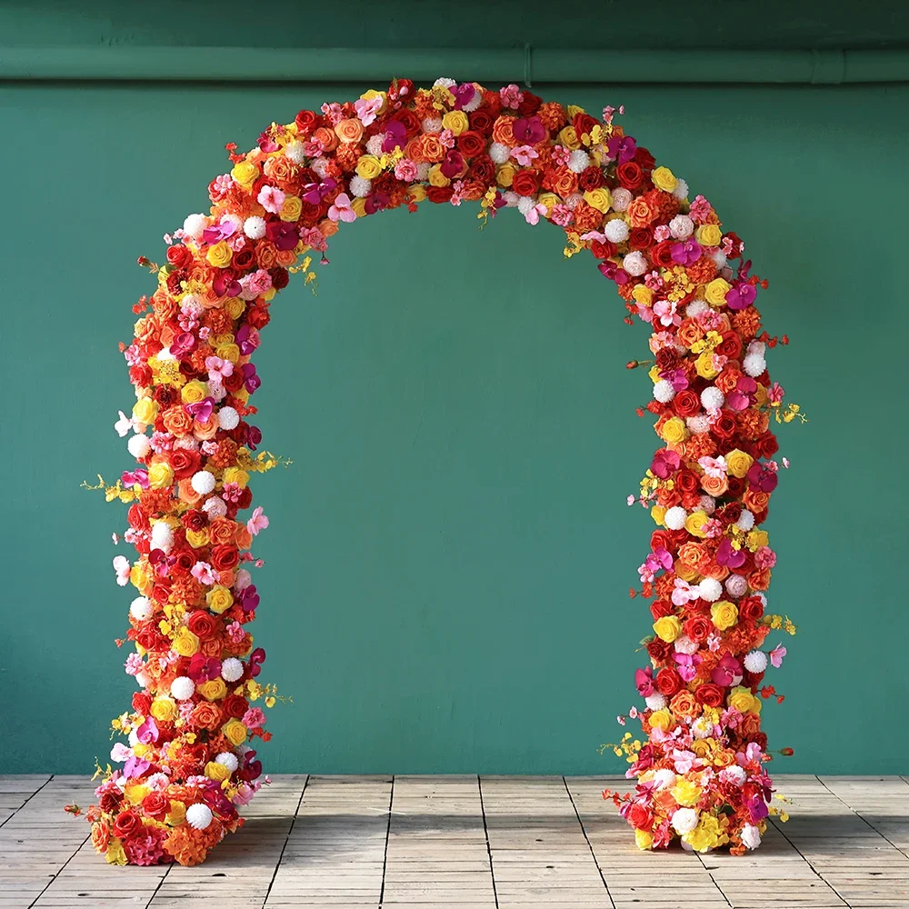 Party Event Decoration Colorful Orange Yellow Red Series Flower Arrangement for Stage Decor Props Wedding Arch Set Customized