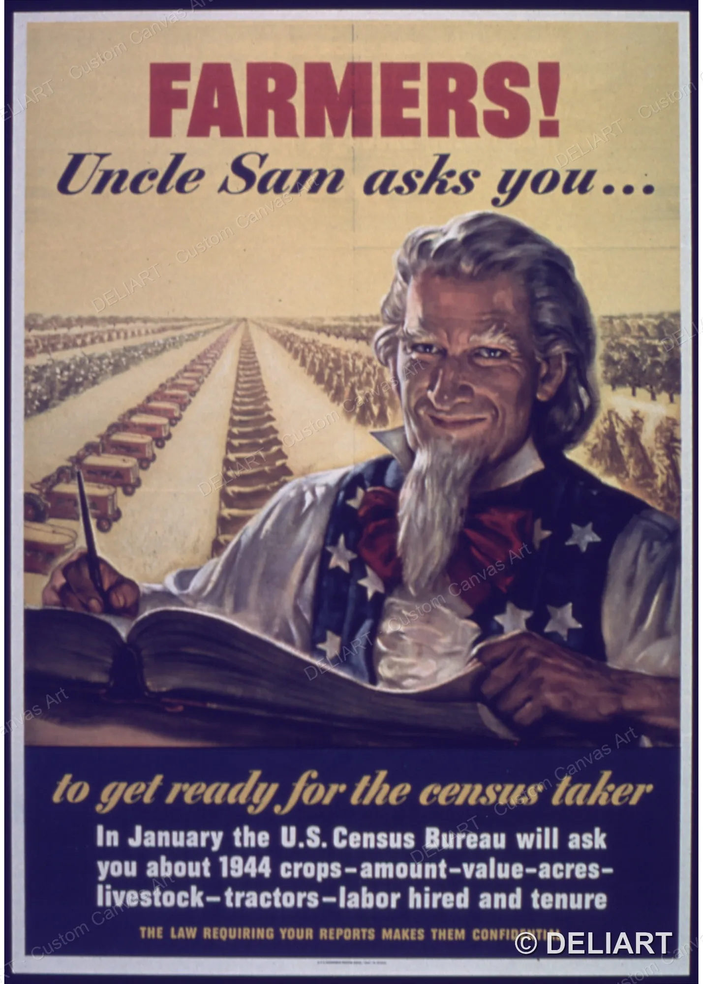 Farmers Vintage WWII Propaganda Canvas Wall Art Poster Print 1940s War Effort Military Home Front Retro Home Decor Unframed