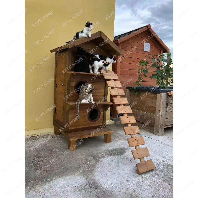 XXOutdoor Pet Cat House Stray Cat House Cat Nest Universal Warm In All Seasons Solid Wood Waterproof And Rainproof