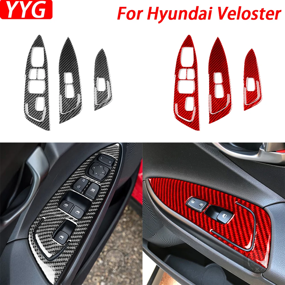 

Настоящее углеродное волокно, панель переключателя подъема окна, накладка, аксессуары для украшения салона автомобиля, наклейка для Hyundai Veloster 2019-2023