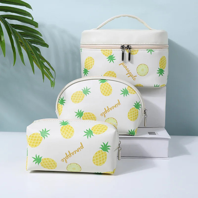 Waterdichte Pu Vrouwen Cosmetische Tas Draagbare Grote Capaciteit Reis Waszak Fruit Print Make-Up Case Toiletartikelen Organiseren Opslag