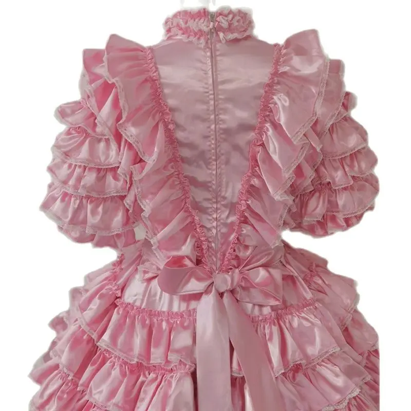 Adult Giant Baby Sexy Girl Pink Satin Dress Sissy Lolita Japanese Maid Gothic Role-playing Lockable Customization