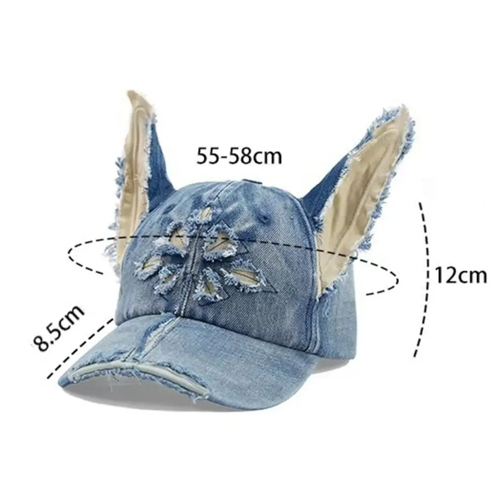 Kawaii Washed 3D Doberman Ears Denim Cap Y2K Casual Women's Sun Hat Adjustable Streetwear Hat for Women 6