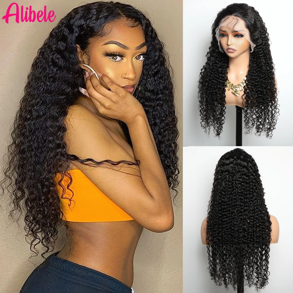 

ALIBELE Human Hair Wigs Curly Hair Transparent Lace Front Human Hair Wig Deep Curly Wigs on Clearance Sale 12A Virgin Hair