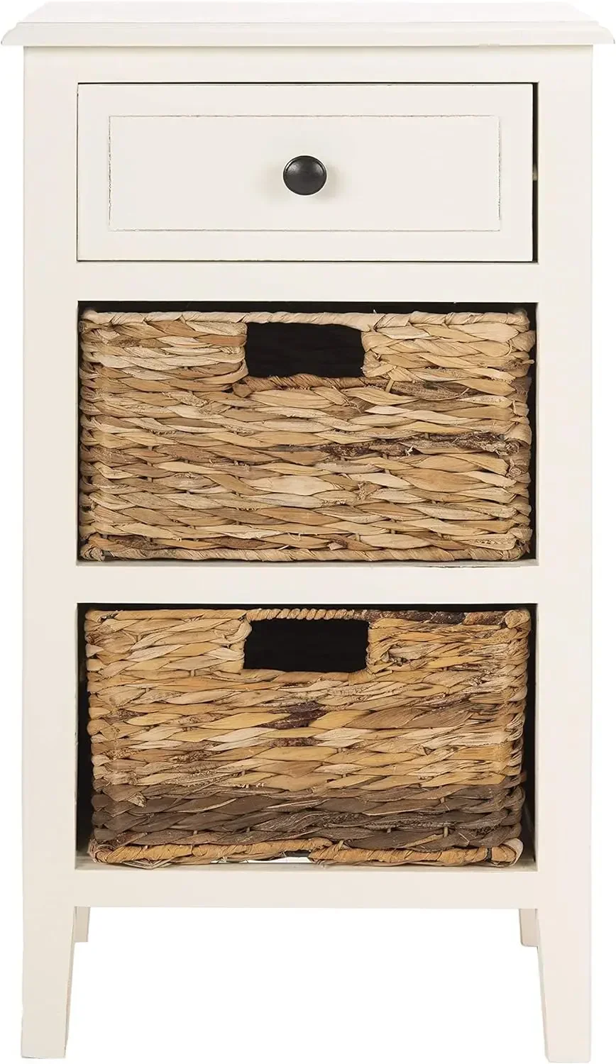 ホームコレクション Everly 引き出し、ヴィンテージホワイト 1 引き出し 2 取り外し可能なバスケット サイドテーブル